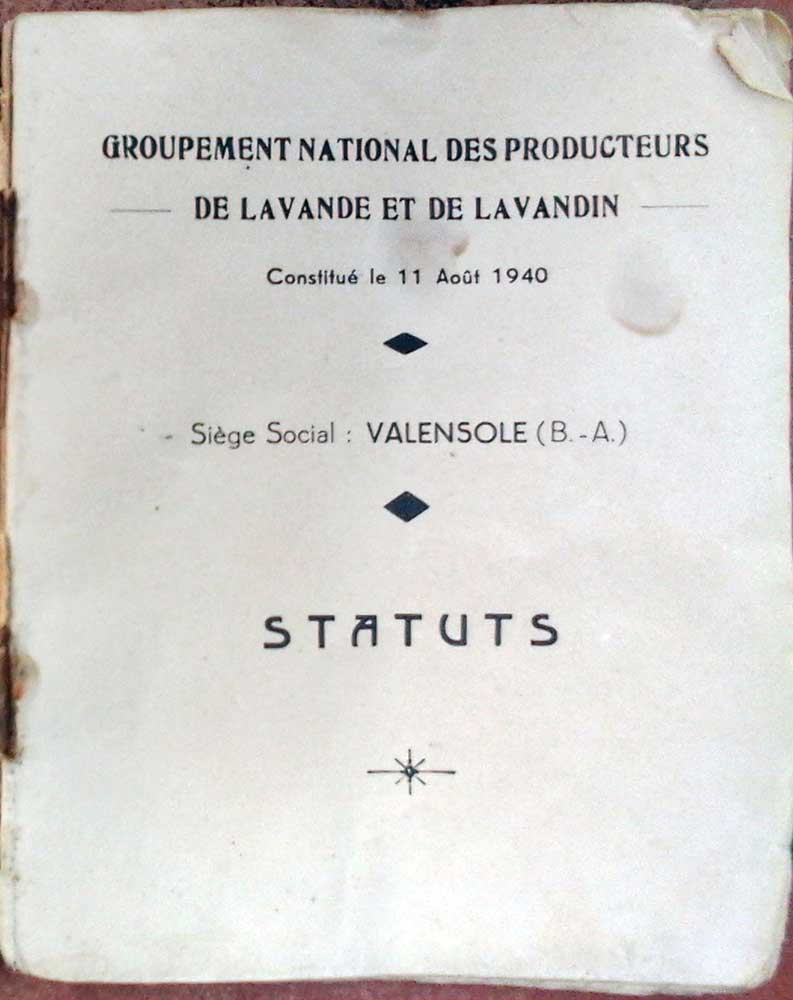 livret du Groupement des Producteurs de lavande en août 1940 à Valensole